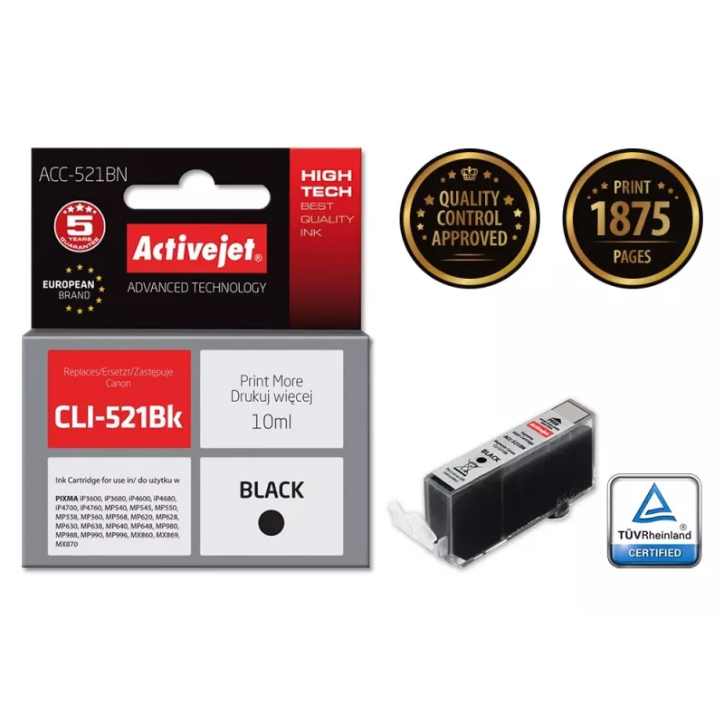Activejet ACC-521BN atramentová kazeta (náhrada za Canon CLI-521Bk; Supreme; 10 ml; čierna)