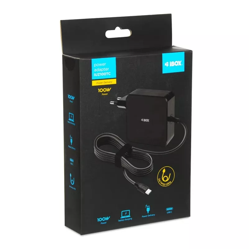 iBOX IUZ100TC univerzálna nabíjačka notebookov, USB-C Power Delivery 100 W, čip E-mark