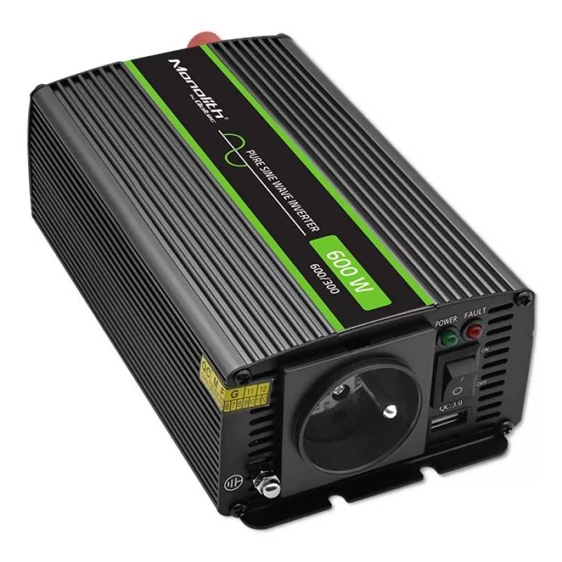 Qoltec Monolith napájací adaptér/menič do auta 600 W čierna