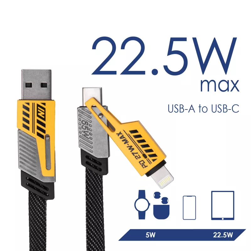 Akyga AK-USB-57 pletený 4-in-1 kábel USB-A/USB-C na USB-C/Lightning, USB 2.0, 65 W, 1 m, sivý