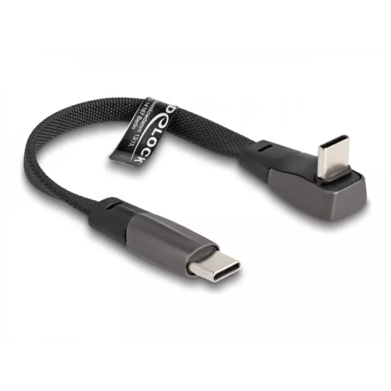 DeLOCK USB 2.0 plochý kábel USB Type-C konektor samec na USB Type-C konektor samec zahnutý PD 3.0 60 W 14 cm čierny