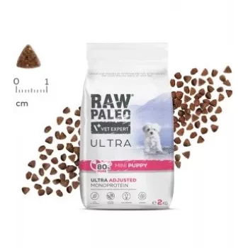 Suché krmivo VETEXPERT RAW PALEO Ultra Mini Puppy Pork 2 kg — kompletné krmivo pre šteniatka malých a najmenších plemien, 33 % bielkoviny, 19 % tuk
