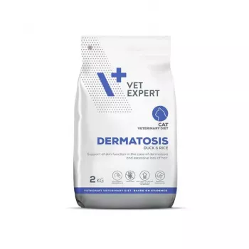 Suché krmivo pre mačky VETEXPERT Veterinary Diet Dermatosis kačica & ryža 2 kg – hypoalergénna veterinárna diéta pri kožných problémoch, 32 % bielkovín, 18 % tuku
