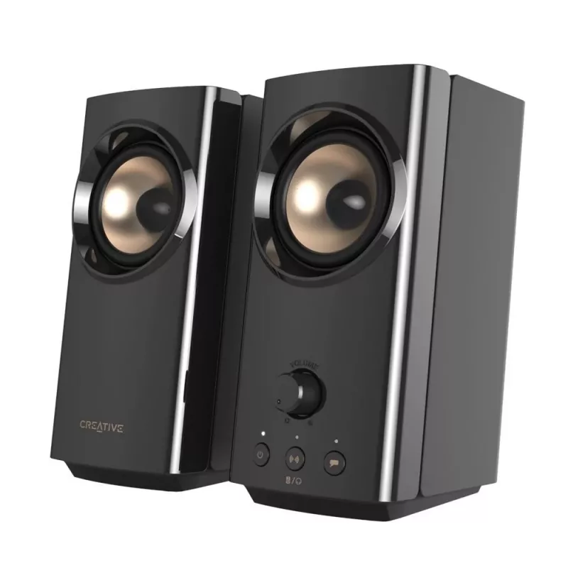 CREATIVE T60 2.0 kompaktné Hi-Fi stolové reproduktory s čistým dialógom a surround cez Sound Blaster SmartComms Kit, USB-C audio, mikrofón a headset konektory B