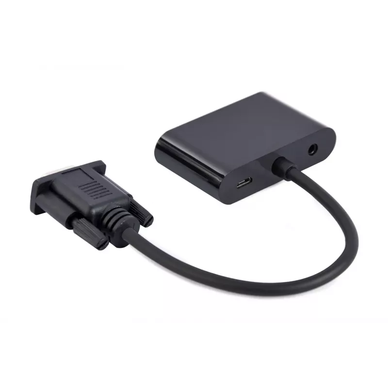 Videokábel adaptér GEMBIRD A-VGA-HDMI-02 0,15 m — HDMI + VGA (D-Sub) konektor samica na VGA (D-Sub) konektor samec, čierny