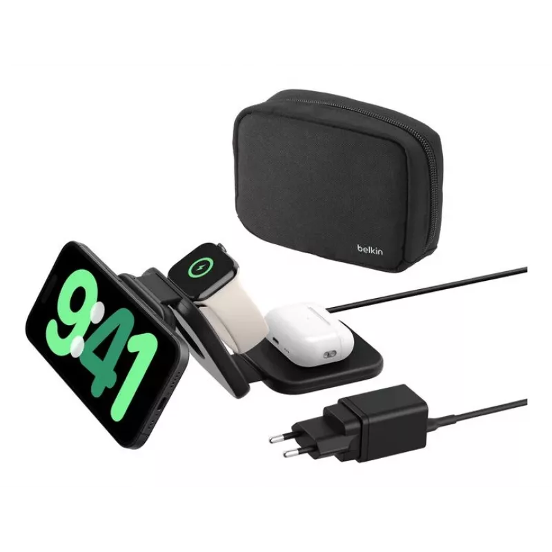 Belkin BoostCharge Pro Qi2 3v1 magnetická skladacia bezdrôtová cestovná nabíjačka, čierna, 15 W