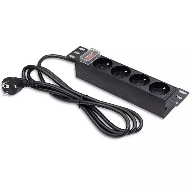 Qoltec hliníková PDU pre 10'' RACK | 1U | 16A | 4xFRENCH | 1,8m