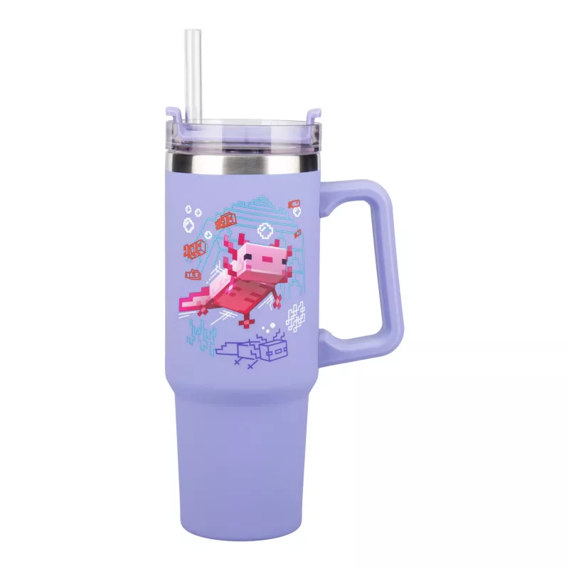 Paladone Minecraft fialový izolovaný pohár so slamkou, 900 ml