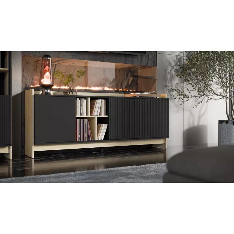 Cama PORTO 3D komoda 190x38x77 dub/čierna