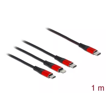 USB nabíjací kábel DeLOCK 3-in-1 USB Type-C na Lightning Micro USB USB Type-C 1 m čierny červený
