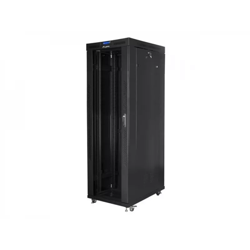 Lanberg FF01-8042-12BL 19-palcová voľne stojaca serverová skriňa 42U, 800x1000x2127,5 mm, sklenené dvere, LCD, IP20, na zloženie, čierna