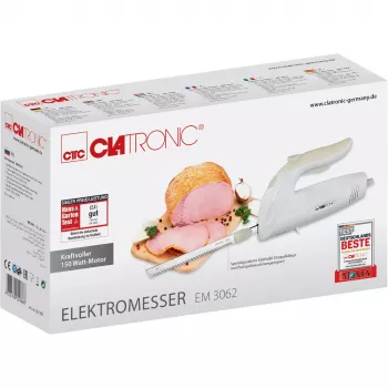 Elektrický nôž CLATRONIC EM 3062, ručný krájač potravín, biela, čepele z nehrdzavejúcej ocele, 160 W