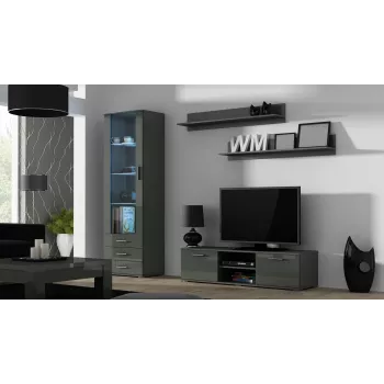 TV stojan cama meble SOHO 140 — 1400×430×370 mm, sivá vrchná doska (drevotrieska), sivý rám