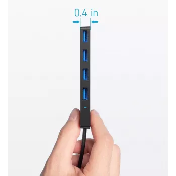 USB hub Anker Ultra tenký A8309G11 — USB Type-C host, 3× USB 3.2 Gen 1 Type-A, kompaktný 103×30×10 mm, čierny