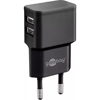 Wentronic goobay duálna USB nabíjačka - napájací zdroj - 12 wattov - 2,4 A - 2 výstupné konektory (USB) - čierna (44951)