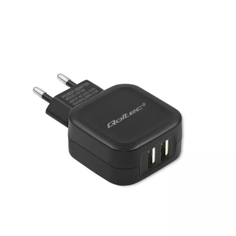 Sieťová nabíjačka QOLTEC 50186 pre smartfón a tablet, 5 V 3.4 A, 17 W, 2× USB, čierna