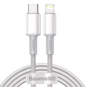 USB-C na Lightning Baseus High Density pletený kábel, 20W, PD, 2m (biela)