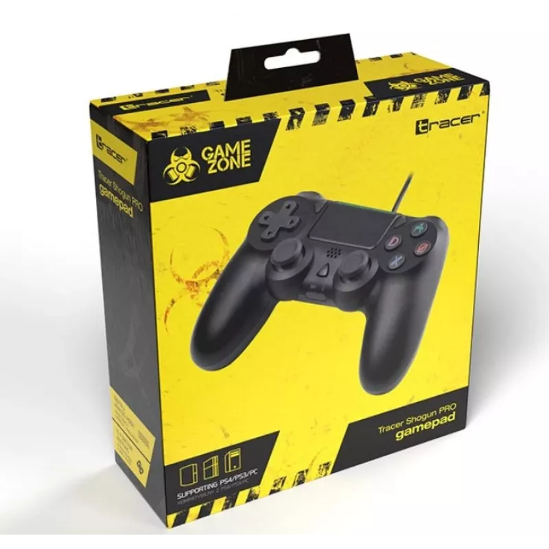 Káblový gamepad TRACER SHOGUN PRO čierny — 16 tlačidiel, analógový/digitálny, 1,5 m kábel, vibrácie, PC/PS4/PS3
