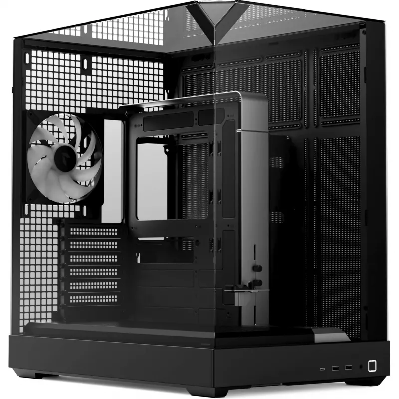Skriňa typu tower APNX V2 s tromi tvrdenými sklenenými panelmi, čierna