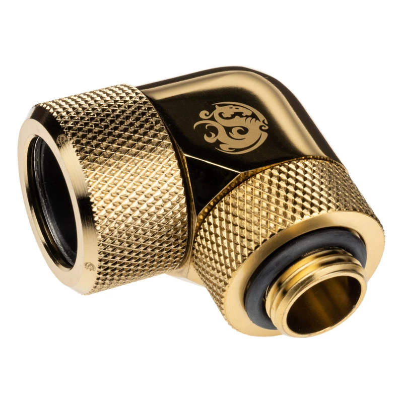 Bitspower BP-TBE90RMLA16 Advanced Multi-Link adaptér 90°, G1/4 palca vonkajší závit – pevná trubica s vonkajším priemerom 16 mm, otočný, mosadzný