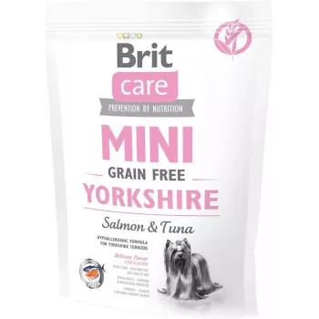 Suché krmivo pre psov Brit Mini Adult Yorkshire 400 g — dospelé malé plemená, losos, 30 % bielkovín, 19 % tukov, 10 % vlhkosti