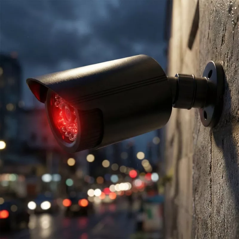 Atrapa rúrkovej kamery CEE IR1800 B, simulovaná bezpečnostná kamera s IR LED, čierna