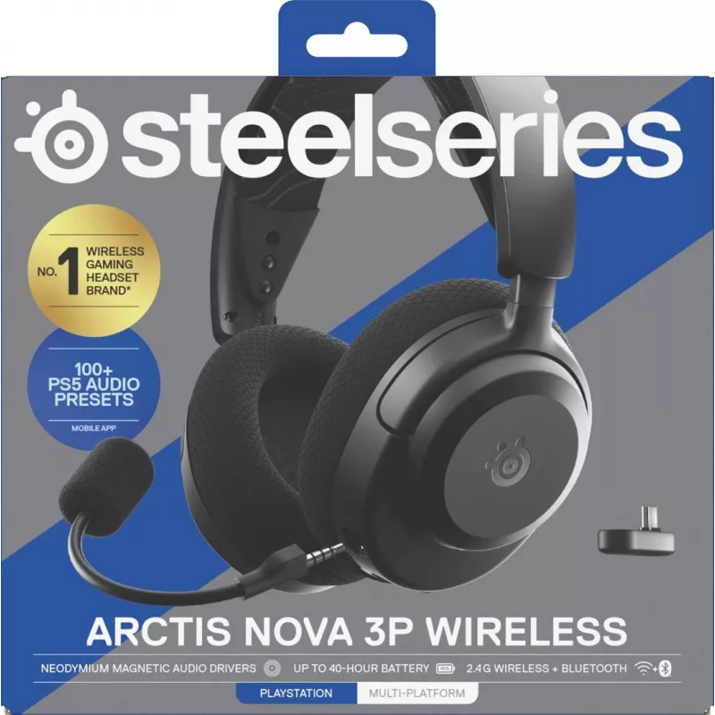 SteelSeries Arctis Nova 3P Wireless bezdrôtový herný headset, Bluetooth/2,4 GHz, čierny