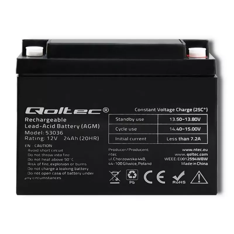 Qoltec 53036 AGM batéria | 12V | 24Ah | max 360A