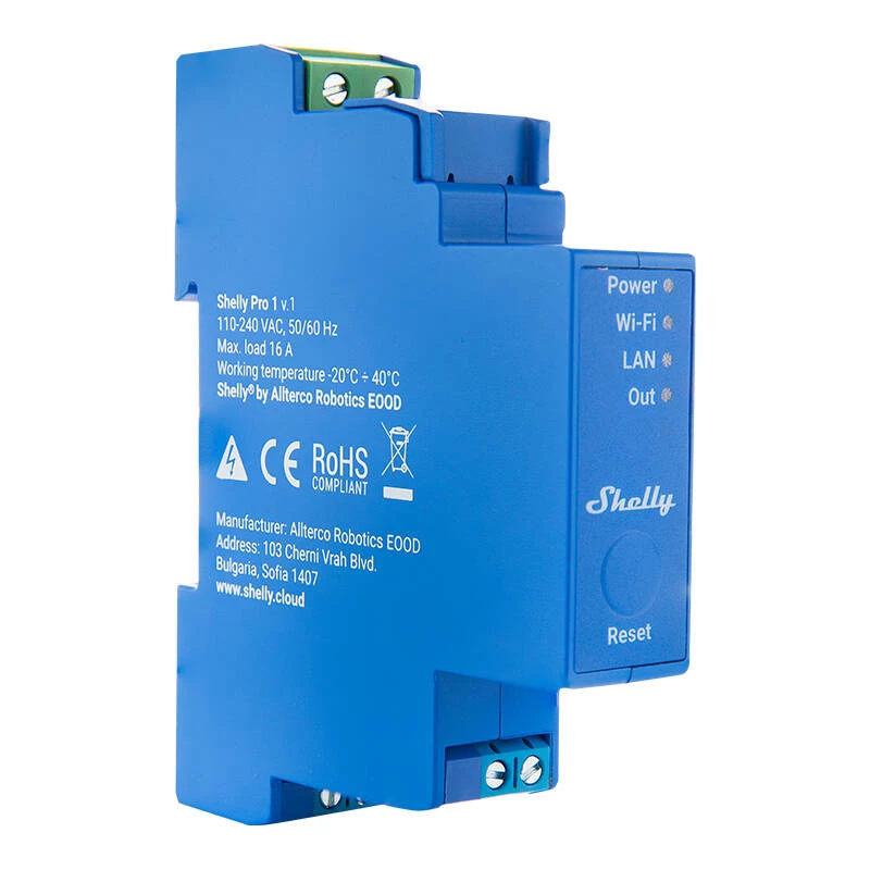 Polovodičové relé Shelly Pro 1 modré 16A 110-240V Wi-Fi