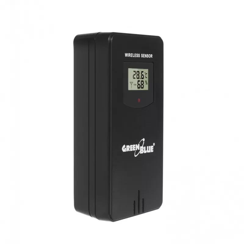 Hygrometer teplomer GreenBlue GB540 — interiérový 0–50°C / exteriérový -20–65°C, DCF hodiny, vonkajší senzor 60 m, čierny