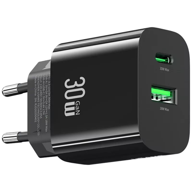 USAMS nabíjačka USA001631 30W s 1x USB-C a 1x USB-A rýchle nabíjanie