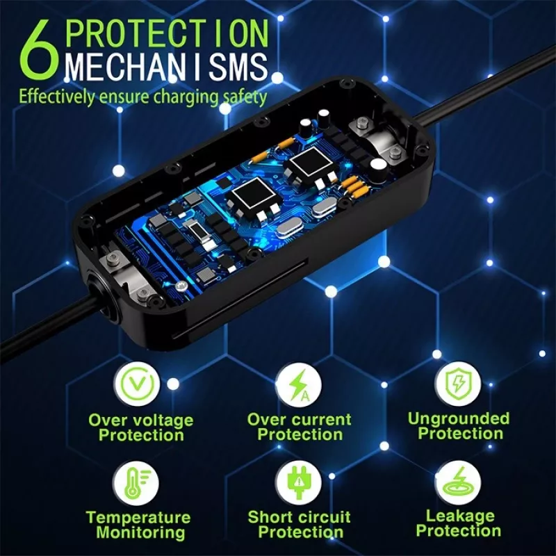 Qoltec mobilná nabíjačka pre elektromobily nastaviteľná 2v1 Type2 | 7kW | 230V | CEE 3 PIN | Wi-Fi | LCD | prenosná | wallbox | 5m