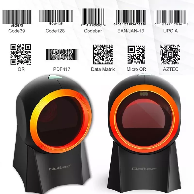 Qoltec 50857 káblová stolová čítačka čiarových kódov, 1D/2D, QR, USB, kábel 1,75 m