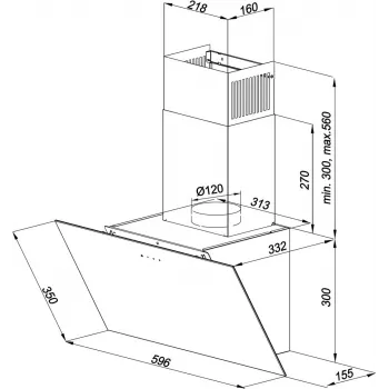 Nástenný digestor MAAN Vertical Glass 60 čierna, sklo/nehrdzavejúca oceľ, 595 mm, 135–320 m³/h, elektronické ovládanie