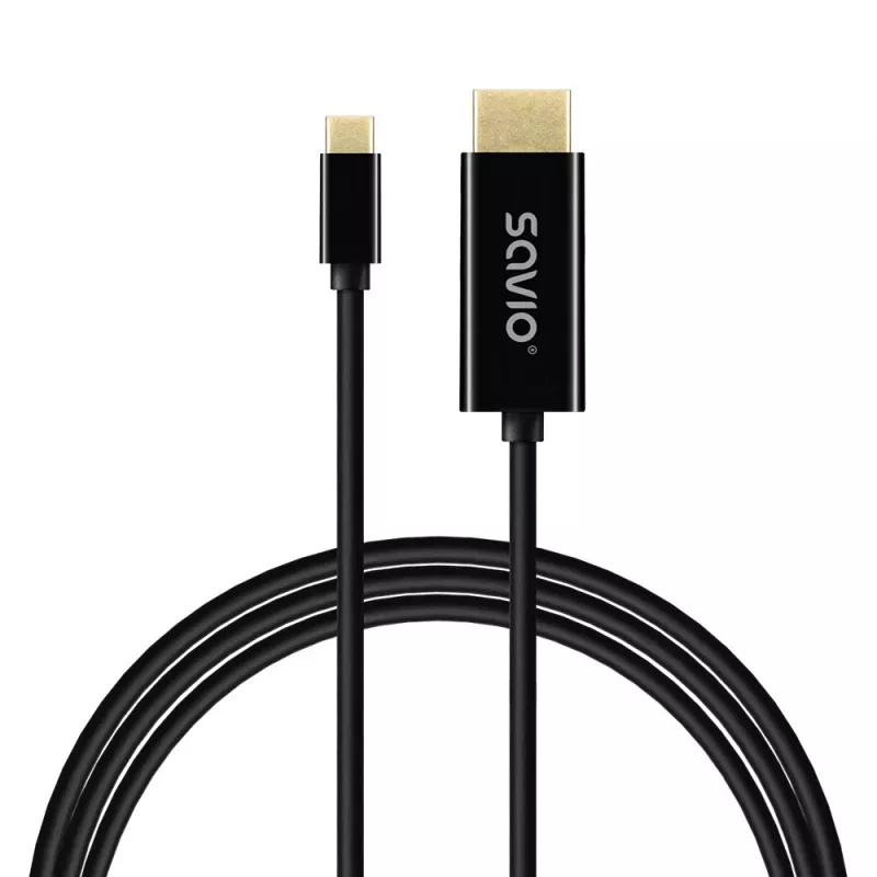 USB-C kábel SAVIO CL-191 2 m — USB-C na USB-C, konektor samec na konektor samec, čierny, plastový plášť, medený vodič