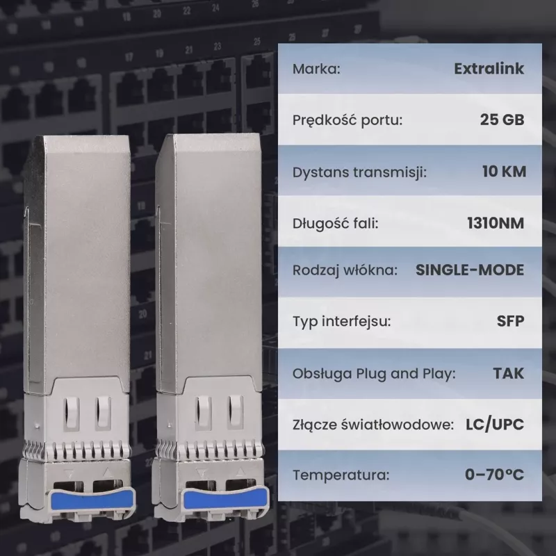 Extralink SFP28 25G 2-pack | SFP28 modul | 25Gbit/s, LC/UPC Duplex, 1310nm, 10km, Singlemode, DOM sieťový transceiver modul