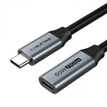 USB 3.0 Type-C (M) - USB Type-C (F) predlžovací kábel, 5 Gbit/s, 60 W, 4K/60 Hz, 0,5 m