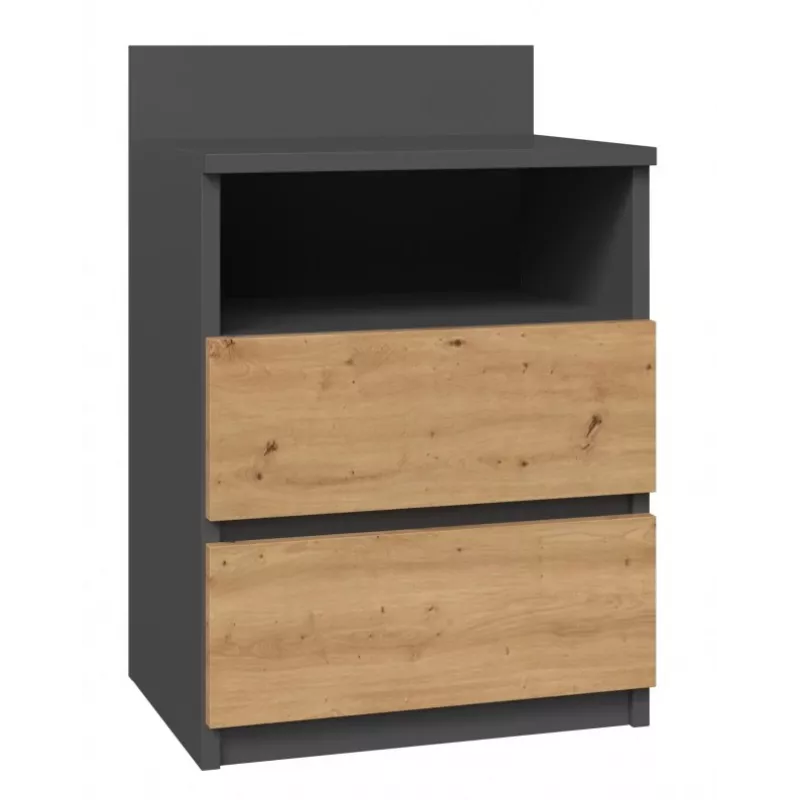 Top E Shop M1 ANTRACYT/ARTISAN nočný stolík, 2 zásuvky, dub