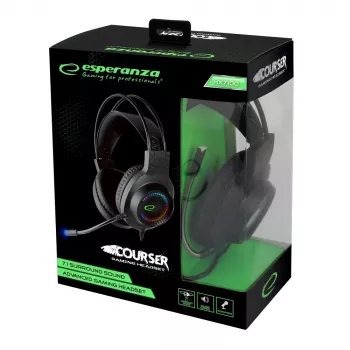 Káblové slúchadlá ESPERANZA EGH7100 – Over-Ear herná súprava, USB 2.0, 1,5 m kábel, mikrofón na ramene, RGB header, 32 Ω, 4 cm meniče, 269 g