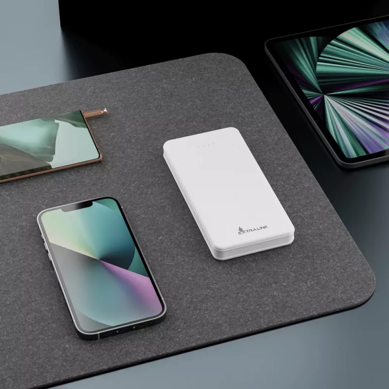 Powerbanka Extralink EPB-078W 10000 mAh biela, USB-C, 10 W výstup, nabíja až 2 zariadenia