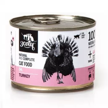 Mokré krmivo pre mačky 3coty 04 morčacie 180 g — paštéta pre dospelé mačky, monoproteínové, kompletné krmivo