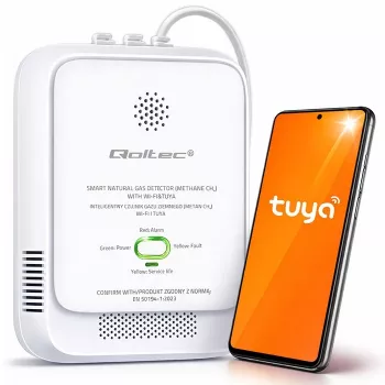 Detektor úniku plynu QOLTEC NG Tuya — detektor zemného plynu (CH4), kompatibilný so smart Tuya