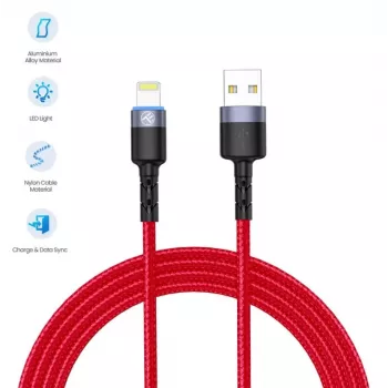 USB na Lightning dátový kábel Tellur, 3A, 1,2 m, LED indikátor, červený