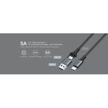 USB Type-C 2-in-1 kábel Orsen S8, 5A, 1,5 m (rýchle nabíjanie/prenos dát)