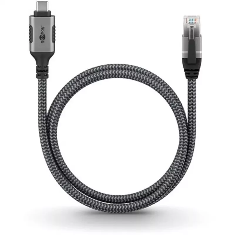 Goobay 70752 ethernetový kábel USB-C 3.1 na RJ45, Cat6 F/UTP, 5 m, čierny/strieborný