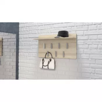 Top e shop WIESZAK 2F SONOMA vešiak na oblečenie — drevotrieska, dubový vzhľad, 7 hákov, 700×200×400 mm