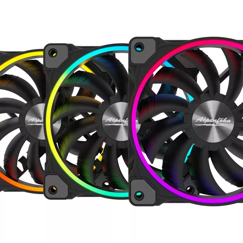ALPENFÖHN Wing Boost 3 120mm ARGB skriňový ventilátor, balenie 3 ks, čierna