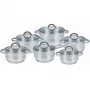 Sada hrncov Maestro MR-2120-12 — 12-dielna kolekcia z nehrdzavejúcej ocele s nepriľnavou úpravou, vhodná na indukciu, obsahuje 6 hrncov (16–24 cm) a sklenené pokrievky