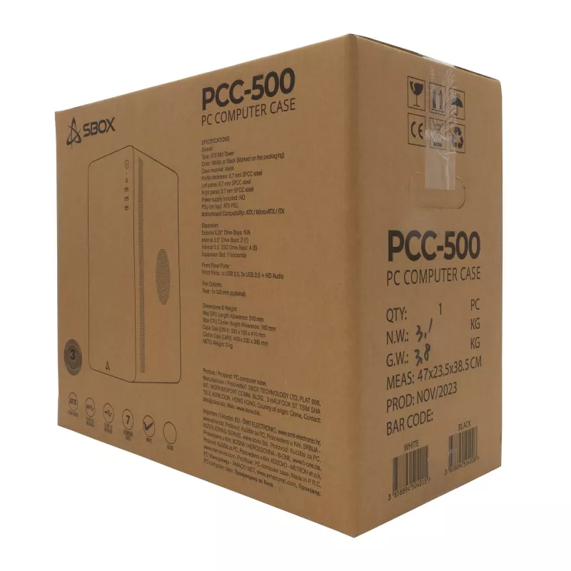 Sbox PCC-500 biela ATX