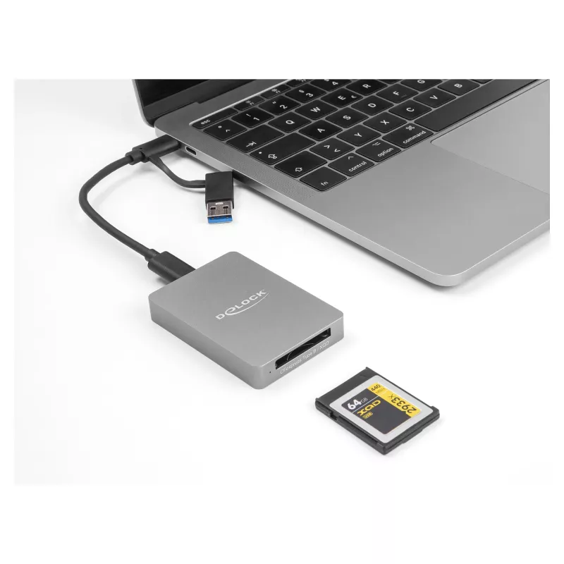 DeLOCK USB Type-C čítačka kariet CFexpress XQD hliníková sivá 10000 Mbit/s